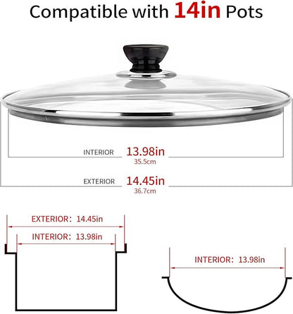 14 Inch Pan Lid, 14'' Frying Pan Lids, Tempered Glass Cast Iron Lid for Skillets, Fry Pan, Wok Pot (14 inch)