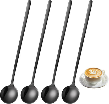 Gjinxi 4pc Satin Black Stainless Steel Coffee Spoons, 6.7 Inch Mini Teaspoons Set, Iced Tea & Espresso Stirrer, Matte Black Teaspoons, Dessert & Large Round Head Spoon