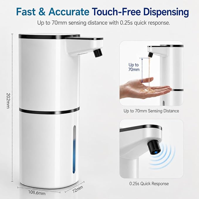 Automatic Liquid Soap Dispenser, 9 Adjustable Levels, 380ml/12.8oz, Touchless Hand Soap or Dish Soap Dispenser,IR Sensor & Display,Wall-Mount or Tabletop Use for Bathroom Kitchen