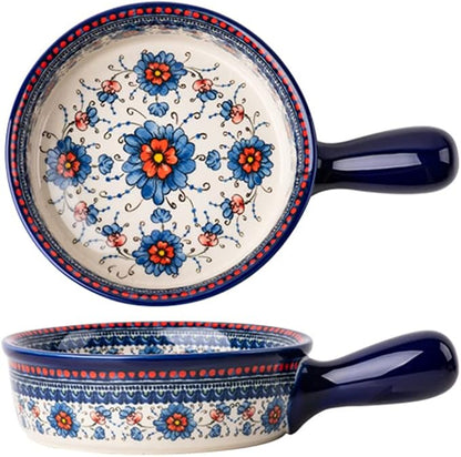 Blue and Orange Flower Vintage Style Ceramic Bakeware Casserole Dish Baking Pan Lasagna Pans Baking Dish with Handles for Oven/Cooking/Kitchen-1 PCS-20 OZ by Bicuzat