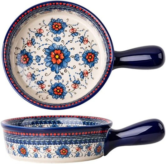 Blue and Orange Flower Vintage Style Ceramic Bakeware Casserole Dish Baking Pan Lasagna Pans Baking Dish with Handles for Oven/Cooking/Kitchen-1 PCS-20 OZ by Bicuzat