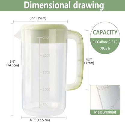 0.6 Gallon 2.5 Litre Clear Plastic Pitcher with Lid, 2 Pack Clear Water Pitchers for Cold Drinks, Iced Tea Jug for Lemonade, Iced Tea, Milk, Juice, Beverages - Image 2