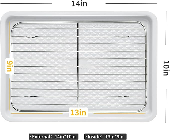 Nonstick Ceramic Baking Sheet with Rack, 2-Pack 13x9 Quarter Sheet Pan,(External 10x14), Non-Toxic PTFE & PFOA Free Warp-Free Oven Safe 550°F Dishwasher Safe, Aluminized Steel, Gray Yellow