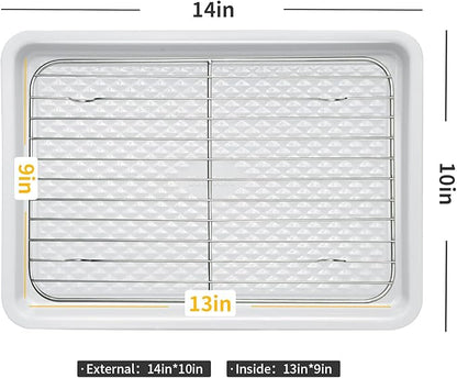 Nonstick Ceramic Baking Sheet with Rack, 2-Pack 13x9 Quarter Sheet Pan,(External 10x14), Non-Toxic PTFE & PFOA Free Warp-Free Oven Safe 550°F Dishwasher Safe, Aluminized Steel, Gray Yellow