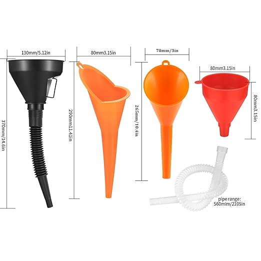 4 Pcs Automotive Funnels Set, Wide Mouth Fuel Funnel, Plastic Long Neck Oil Funnel, Flexible Right Angle Funnels, with Detachable Spout and Filter for Water/Gasoline/Coolant/Engine Oil - Image 2