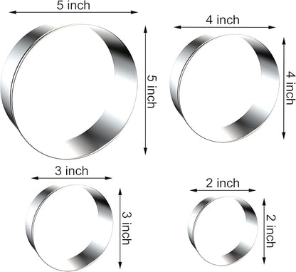 Circle Round Biscuit Cookie Cutter Set - Large Donut Cutter Ring Molds - 5 Inch, 4 Inch, 3 Inch, 2 Inch - Geometric Plaque Cookie Cutters Shapes - Stainless Steel