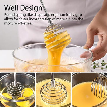 Stainless Steel Spring Coil Whisk Set 2 Pack, Wire Whip Egg Beater, Kitchen Cookware Hand Mixer For Cooking, Mixing, Blending, Beating, Stirring, 8.7Inch