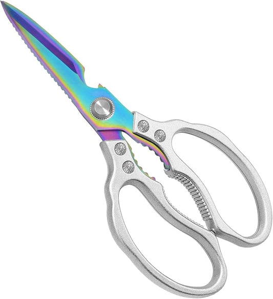 CGBE Kitchen Scissors, Multi-Purpose Kitchen Shears, Heavy Duty Dishwasher Safe Food Scissors for Chicken, Poultry, Fish, Meat & Herbs with Non-Slip Grips - Sliver Colorful by CGBE
