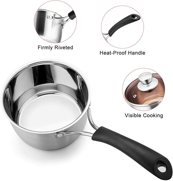 TeamFar 1 Quart Saucepan, Stainless Steel Saucepan with Lid, Small Sauce Pot Milk Pan Cookware for Home Cooking, Non Toxic & Healthy, Easy Clean & Dishwasher Safe - Image 3