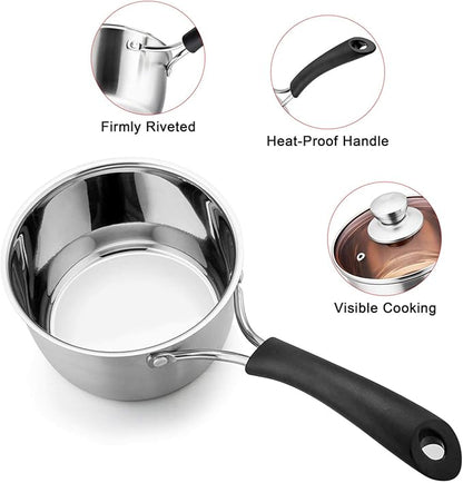 TeamFar 1 Quart Saucepan, Stainless Steel Saucepan with Lid, Small Sauce Pot Milk Pan Cookware for Home Cooking, Non Toxic & Healthy, Easy Clean & Dishwasher Safe - Image 3