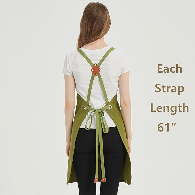 AFUN Chef Aprons for Women Men with Oversized Pockets, 12-Ounce Cotton Canvas Cross Back Water Repellent Apron (Army Green) - Image 4