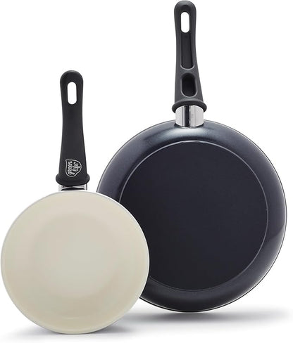 GreenLife Non Stick Fry Pan Set (7" & 10"), Non-Toxic PFAS-Free Ceramic Skillets, Dishwasher & Oven Safe, Egg Omelet Frying Pans, Stay- Cool Handles, Kitchen Home Cooking Essentials, Black and Cream by GreenLife