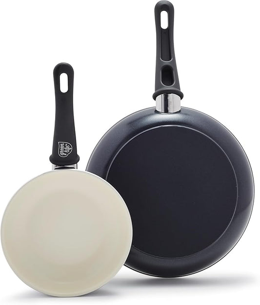 GreenLife Non Stick Fry Pan Set (7" & 10"), Non-Toxic PFAS-Free Ceramic Skillets, Dishwasher & Oven Safe, Egg Omelet Frying Pans, Stay- Cool Handles, Kitchen Home Cooking Essentials, Black and Cream by GreenLife