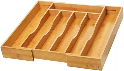 2-Piece Bamboo Silverware Organizer, Expandable Kitchen Drawer Organizer for Cutlery and Utensils, Multifunction Adjustable Bamboo Wood Cutlery Tray in Drawer for Flatware, (Natural) - Image 8