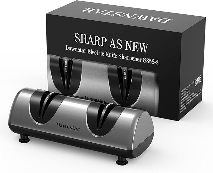 Electric Knife Sharpener, Professional Kitchen Knife Sharpener for Home Use, 2 Stages of Coarse Sharpening & Fine Polishing, Metal Dust Collection Box for Easy Cleaning, Dark Gray - Image 7