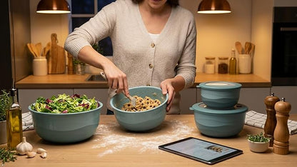 Pera Mixing Bowls with Lids Set, 8 Piece (4 Bowls + 4 Airtight Lids), BPA Free Nesting Kitchen Bowl Set for Mixing & Food Storage, Microwave & Dishwasher Safe (Blue)