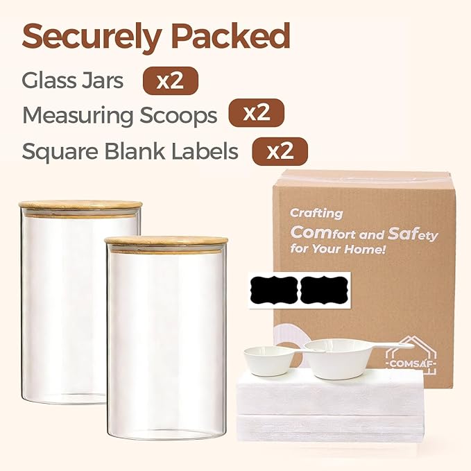 ComSaf 2Pcs Large Glass Storage Containers with Lids 4Qt, 1 Gallon Wide Mouth Flour Sugar Storage Containers, Large Capacity and Sealed for Rice, Cereal, Oat, Easy Clean and Scoop, Pantry Organization - Image 8