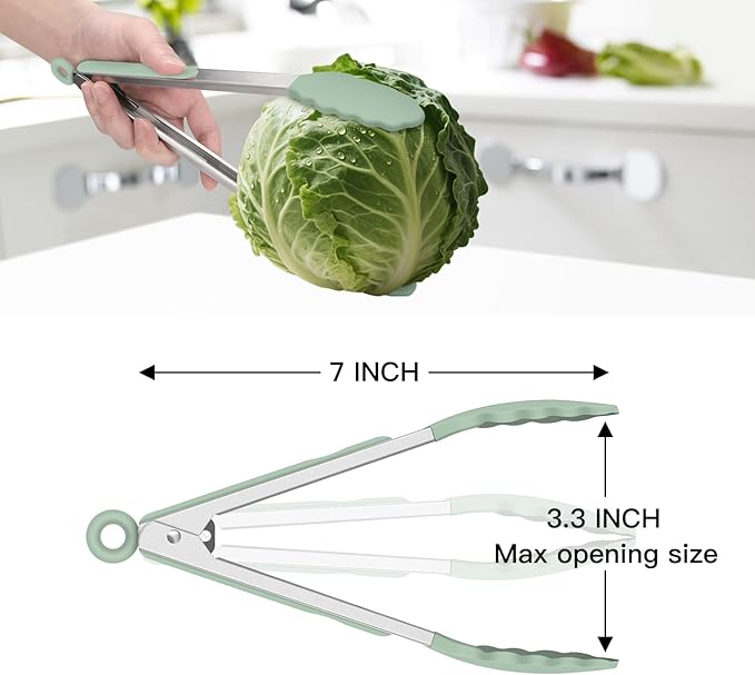Hotec Mini Silicone Kitchen Tongs for Cooking - 7-Inch Small Serving Tongs with Silicone Tips, Set of 3 (Light Green) - Image 7