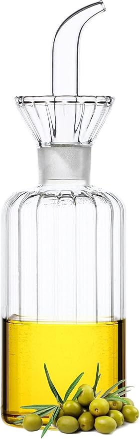 HAIZEEN 8oz/240ml Olive Oil Bottle Dispenser/Glass Cruet with DRIPLESS POUR SPOUT for Kitchen and BBQ by CareforYourHealth