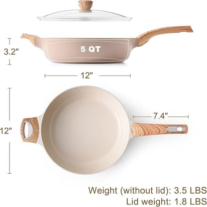 SENSARTE Ceramic Nonstick Frying Pan Skillet with Lid, 12 Inch Large Deep Frying Pan, 5 QT Saute Pan, Induction Pan, Healthy Non Toxic Cooking Pan with Helper Handle, PFOA PFAS PTFE Free - Image 6