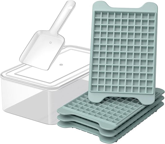 Mini Ice Cube Tray for Freezer: GGUW Nugget Ice Cube Tray with Bin - Crushed Ice Tray Making 4×108 PCS Icecube - Easy Release Iced Maker Trays by GGUW