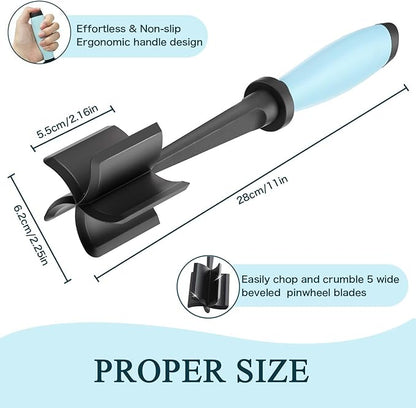 Meat Chopper, 5 Curve Blades Ground Beef Masher, Heat Resistant Meat Masher Tool for Hamburger Meat, Ground Beef, Turkey and More, Nylon Hamburger Chopper Utensil Non-scratch Utensils-blue - Image 4