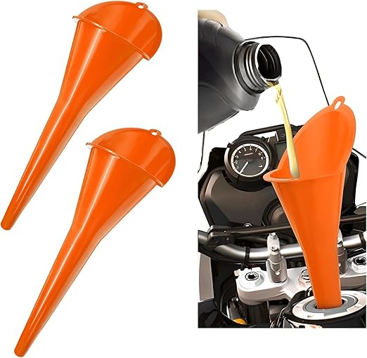 Long-Neck Oil Funnel for Automotive – Multi-Function Plastic Funnel for Oil, Gas & Lubricants – Universal Car Accessory (Orange (2-Pack)) by Cartisen