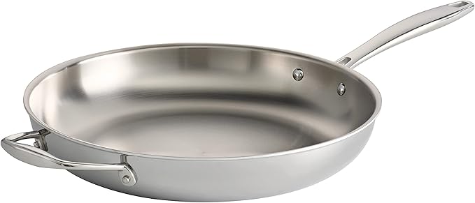 Tramontina Signature Tri-Ply Clad Stainless Steel 12-Inch Large Frying Pan with Helper Handle, Induction-Ready Skillet, Dishwasher-Safe, NSF-Certified, Made in Brazil by Tramontina