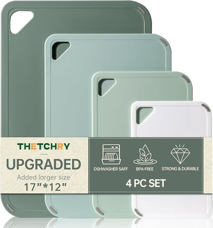 THETCHRY Plastic Cutting Board Set of 4, Extra Large Cutting Board for Kitchen with Non-Slip, Large -Small Chopping Board for Cooking, Bpa Free, with Grip Handle,Green by Thetchry