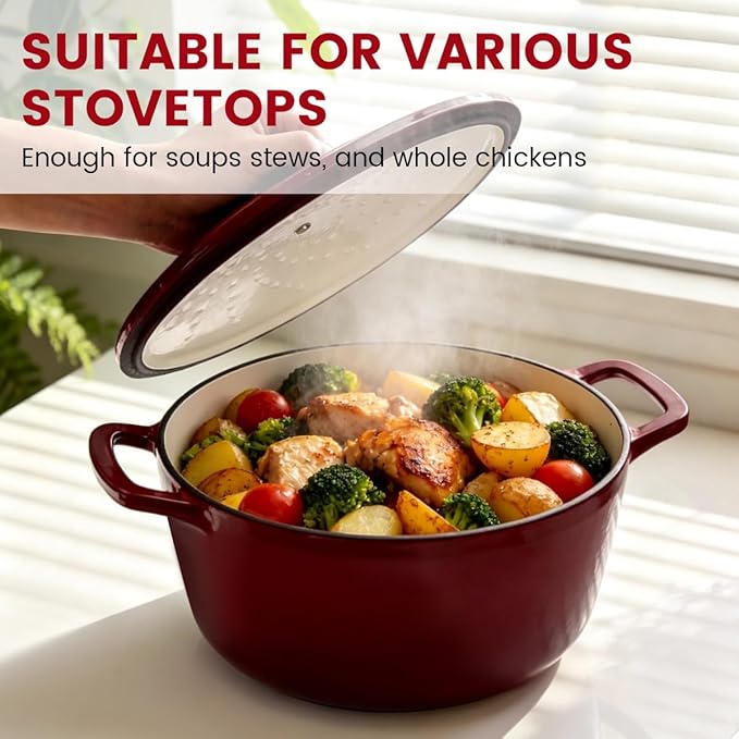 Enameled Cast Iron Dutch Oven - JINCHUFURI 5 Quart Cast Iron Dutch Oven Enameled Oven with Lid for Sourdough Bread Baking, Pre-Seasoned Pot Oven Safe - Image 5