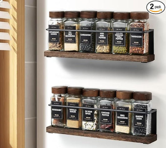 2 Pack Strong Magnetic Spice Rack Organizer for Refrigerator and Microwave Oven, Metal Fridge Shelf, Space Saver for Kitchen Organization and Storage, Black