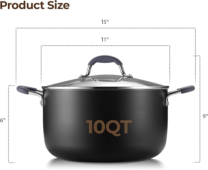 10 Quart Nonstick Stock Pot with Lid, Ceramic Soup Pot with Lid, Induction Cooking Pot with Silicone Handle for All Stoves, Healthy Non-toxic Cooking Pot for Stew/Pasta, PFAS & PFOA Free