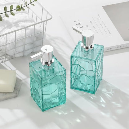 2 Pack Clear Teal Blue Rust Proof Soap Dispenser, Acrylic Plastic Hand Soap Lotion Dispenser Set for Bathroom&Kitchen