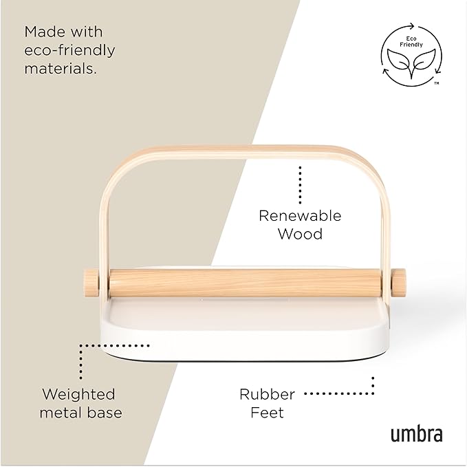 Umbra Bellwood Napkin Holder with Weight and Carrying Handle, White/Natural - Image 5