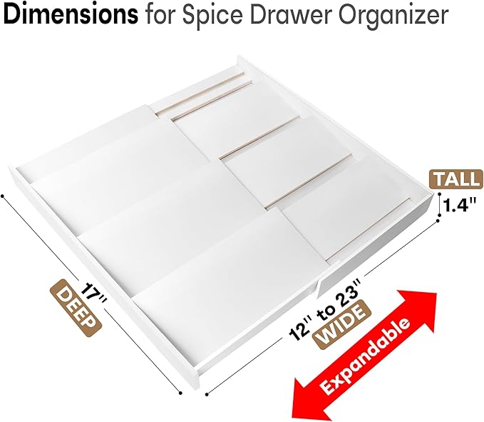 Bamboo Spice Drawer Organizer, (Need 3.1” Deep Drawer) Expandable 4 Tier Spice Rack for Cabinet (From 12" to 23" Wide), Seasoning Storage Insert, Spice Organizer for Drawer,Jars Not Included - Image 2