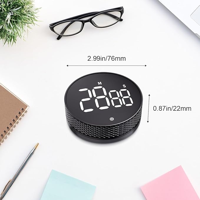 BlueSnail Kitchen Timer with LED Digital Display Smart Efficana for Home Classroom Gym Office, Volume and Brightness Adjustable Productivity Timer (All Black) - Image 4