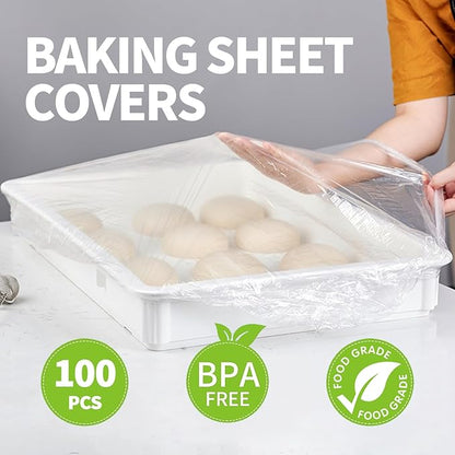 50 Pcs Half Sheet Cover 13 by 18 Inch,Elastic plastic food covers for Baking Pan,Plastic Covers for Baking Tray,large Food Storage Covers,Baking Sheet Covers,Sheet Pan Lid,Cookie Sheet Cover - Image 3