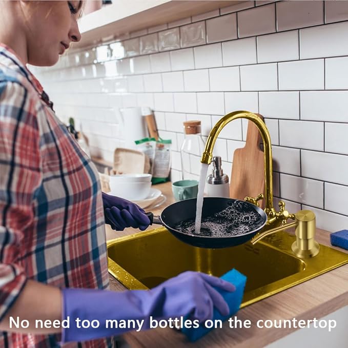 Soap Dispenser for Kitchen Sink, Countertop Sink Soap Dispenser Pump, 47" Silicone Extension Tube Connect to The Soap Bottle Directly, Say Goodbye to Frequent Refills (Golden) - Image 6