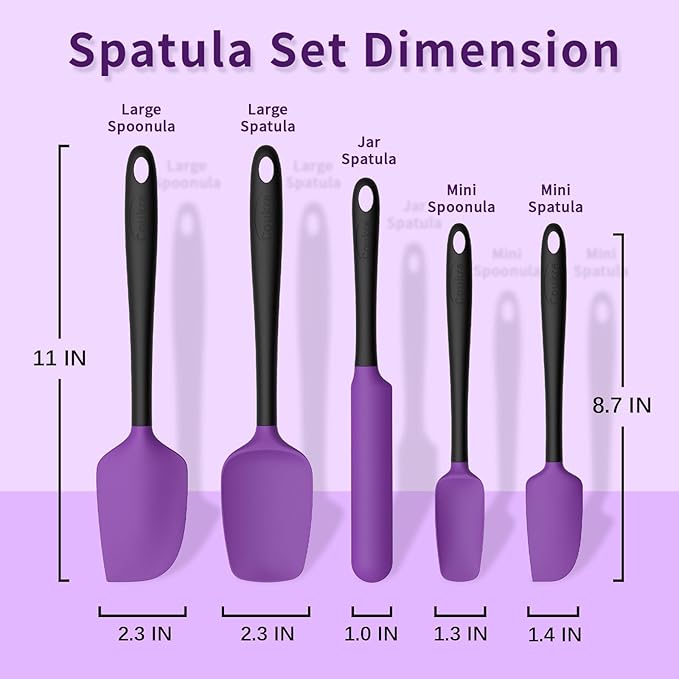 Coukre Silicone Spatula Set of 5,High Temperature Resistant, Food Grade Silicone, Dishwasher Safe, for Baking, Cooking (Purple Black) - Image 2