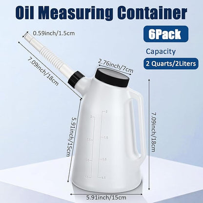 Mifoci 6 Pack 2 Quart Oil Measuring Containers, Translucent Plastic Oil Dispenser Cans with Long Spout Leak Proof Dispensers for Automotive Fluid Car Engine Transmission Fluid Brake Change