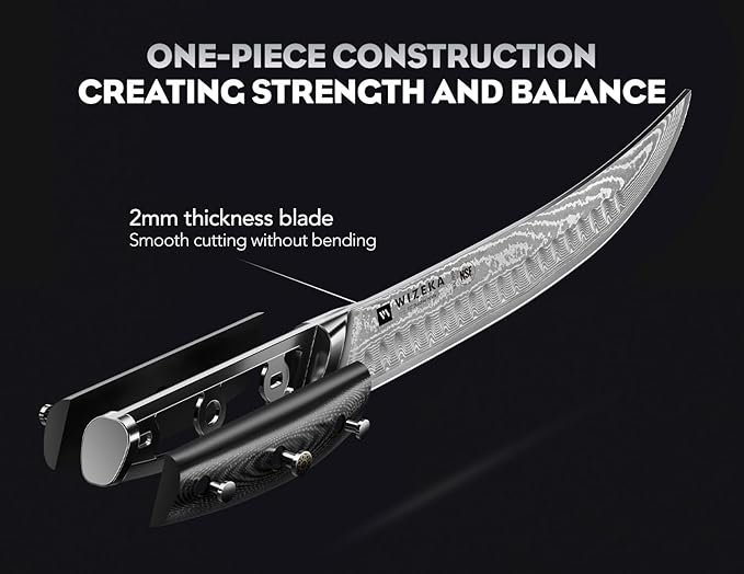 WIZEKA Carving Knife-10 Real Damascus Breaking Knife,Razor Sharp Butcher knife Curved Scimitar Brisket Knife for Meating Cutting with G10 Handle - Image 4