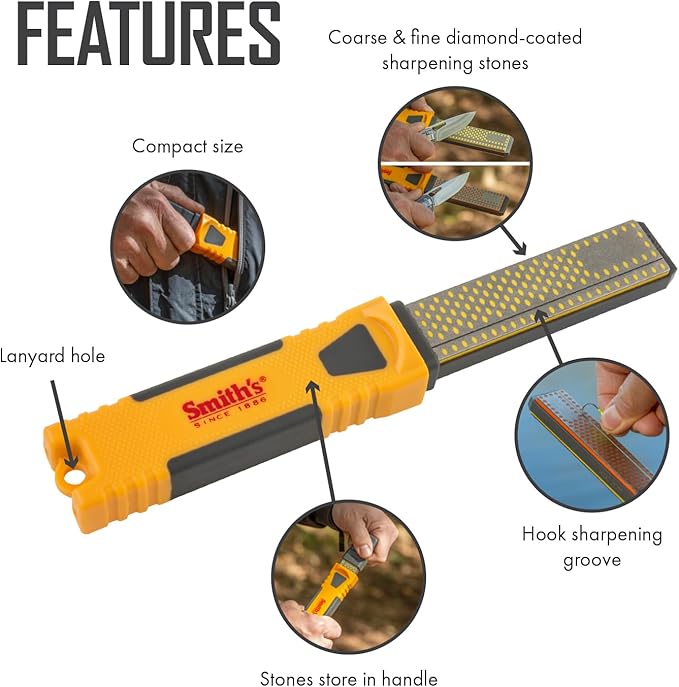 Smith's DCS4 4” Diamond Combination Sharpener - Double Sided Stone - Outdoor Field Knife Sharpener - Fish Hook & Pointed Tools Micro Sharpener - Lightweight, Compact, Handheld - Image 3
