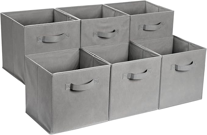 Amazon Basics Collapsible Fabric Storage Cube Bins Organizer with Handles for Organizing, Sturdy, Gray, 13 x 13 x 13 inch, 6-Pack by AmazonBasics