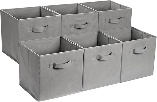 Amazon Basics Collapsible Fabric Storage Cube Bins Organizer with Handles for Organizing, Sturdy, Gray, 13 x 13 x 13 inch, 6-Pack by AmazonBasics