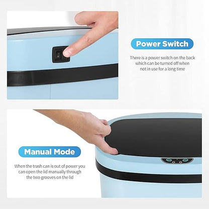 13 Gallon 50 Liter Garbage Can Kitchen Trash Can with Lid Automatic Sensor Touch Free Stainless Steel Waste Bin for Bathroom Bedroom Home Office (Blue) - Image 5