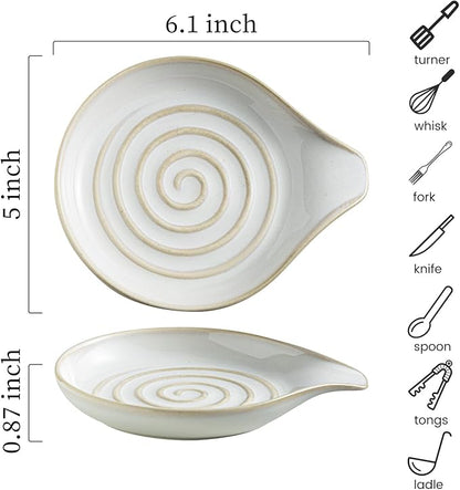 LAUCHUH Spoon Rest, Large Ceramic Spoon Holder for Kitchen Counter Spatula Rest Heat-Resistant Spoon Rest for Stove Top Cooking Utensil Holder, Farmhouse Kitchen Décor for Mother's Day, Cream, 5 Inch