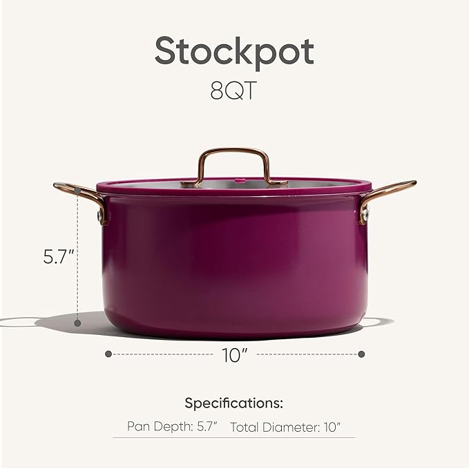 CAROTE 8QT Full Clad Tri Ply Stainless Steel Stock Pot with Lid, Kitchen Stockpot Soup Pot, Outer Ceramic Layer, Even Heating, All Stoves Compatible, Oven & Dishwasher Safe, Stay Cool Handle, Purple - Image 2