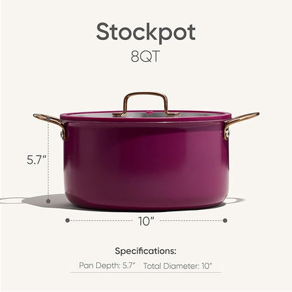 CAROTE 8QT Full Clad Tri Ply Stainless Steel Stock Pot with Lid, Kitchen Stockpot Soup Pot, Outer Ceramic Layer, Even Heating, All Stoves Compatible, Oven & Dishwasher Safe, Stay Cool Handle, Purple - Image 2
