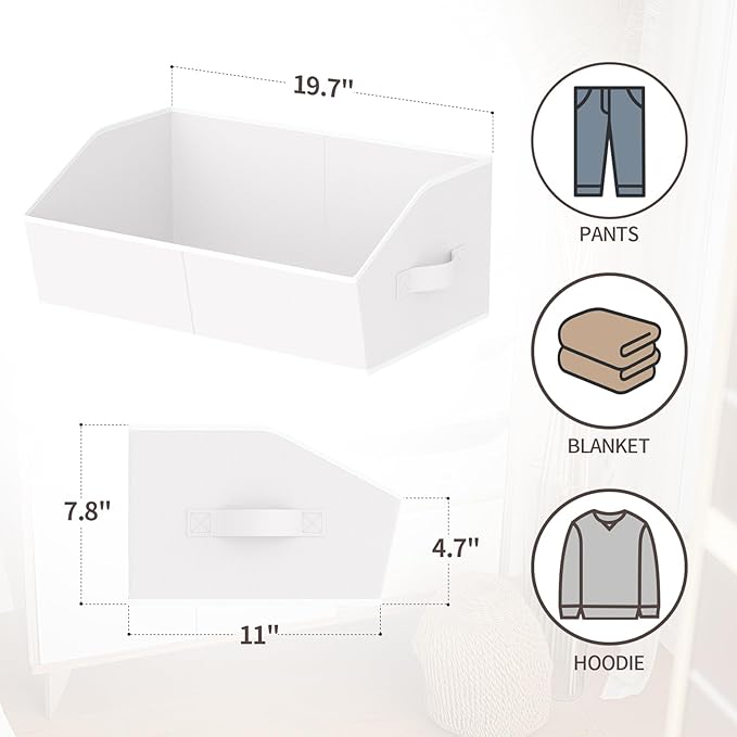 Homsorout Storage Bins for Shelves - Large Trapezoid Closet Shelf Organizer, Fabric Organization Bins with Handles, Storage Baskets for Clothes, Towel, Purse, 6 Pack, White - Image 3