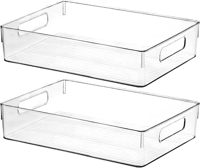 Clear Plastic Storage Bins, Perfect for Kitchen Organization or Pantry Organization and Storage, Large Fridge Organizer Plastic Bins, Pantry Organization and Storage Bins, Cabinet Organizers by ShelfShaper